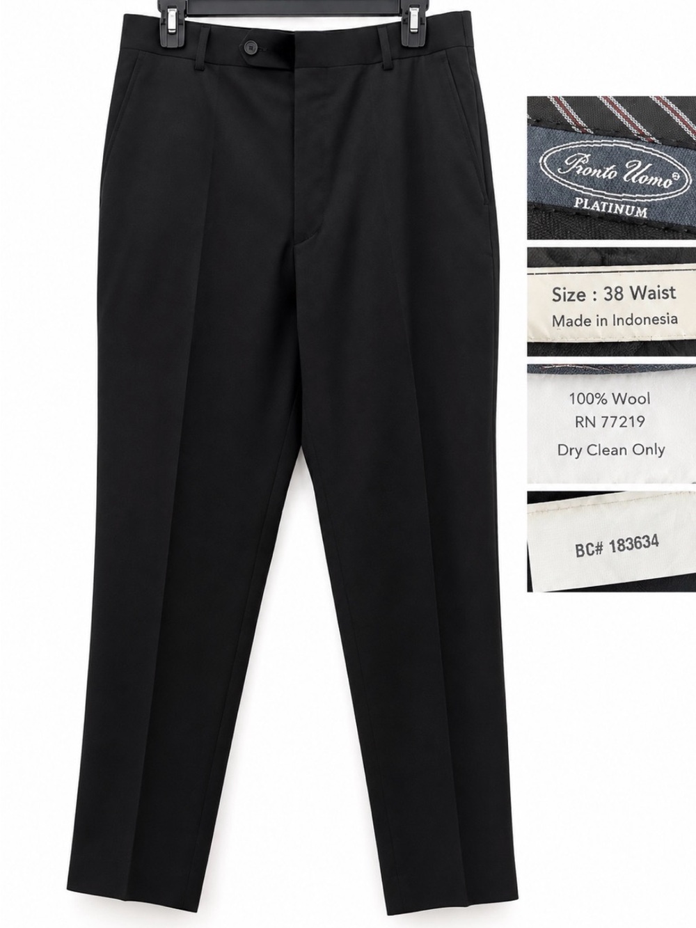 Pronto Uomo 100% wool dress pants, men’s size 38, black. Excellent condition.